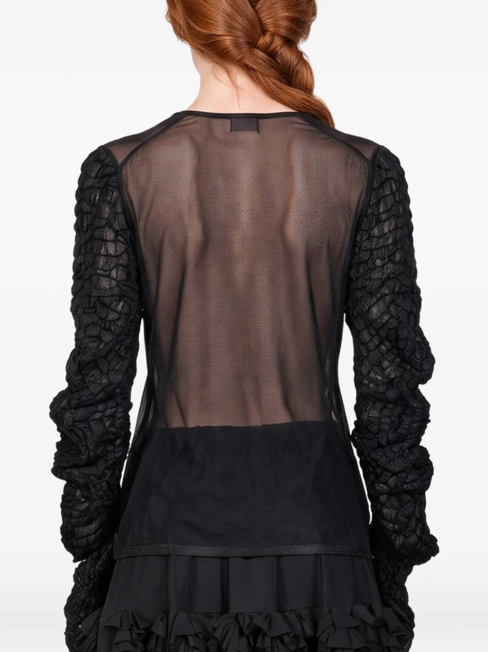 Comme Des Garçons sheer ruched-sleeve top Zwart