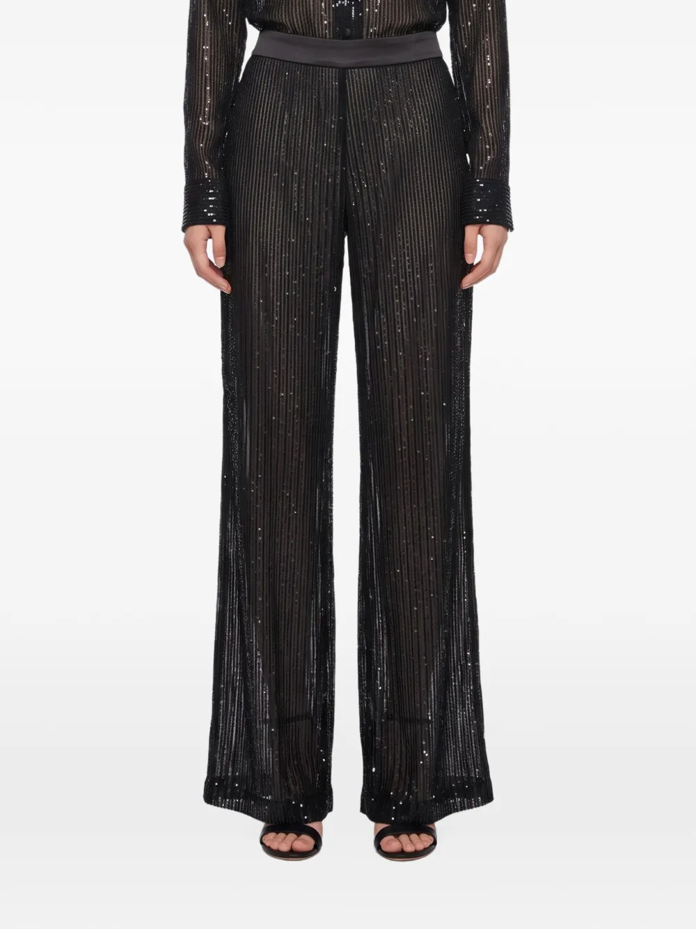 THE ANDAMANE sequin-embellished wide-leg trousers Zwart