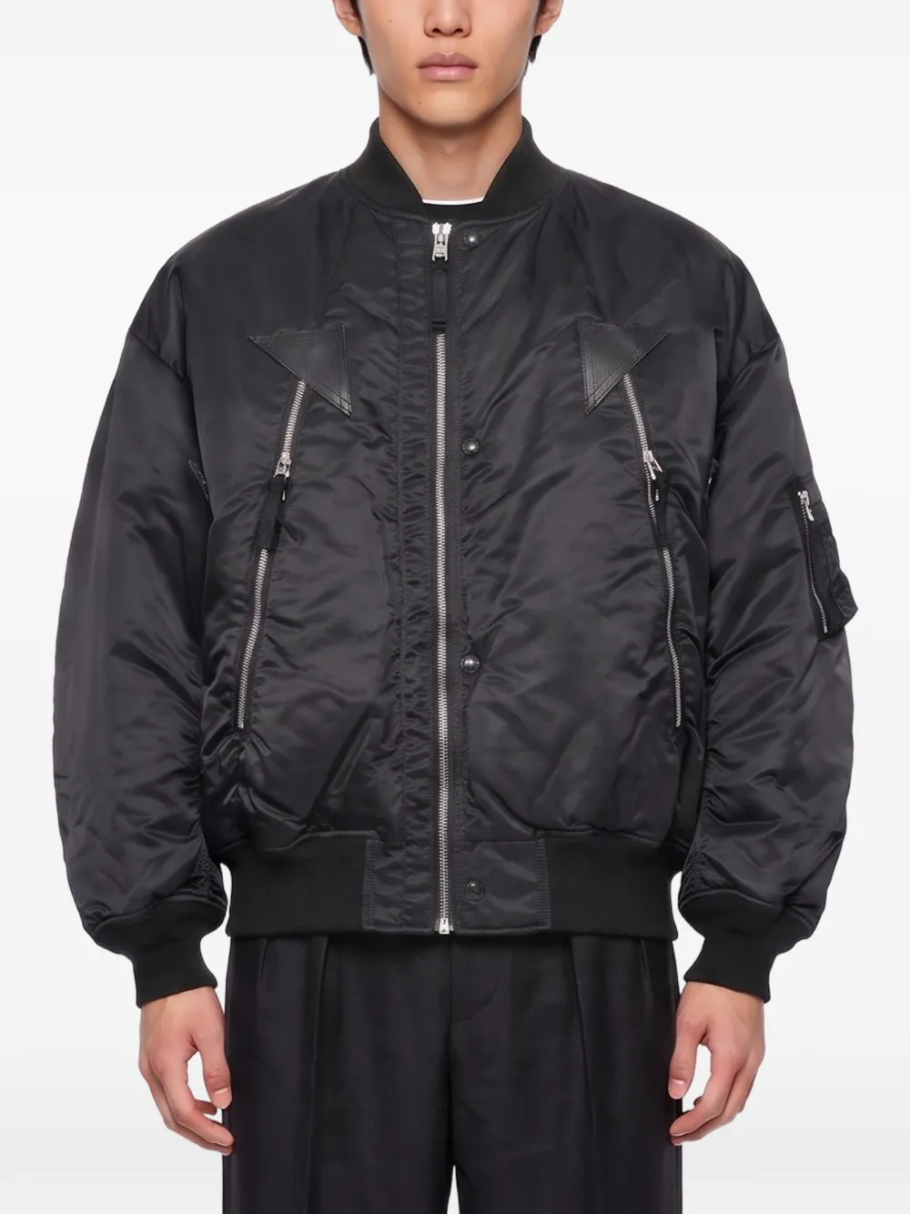 Comme des Garçons Homme leather-trim bomber jacket Zwart