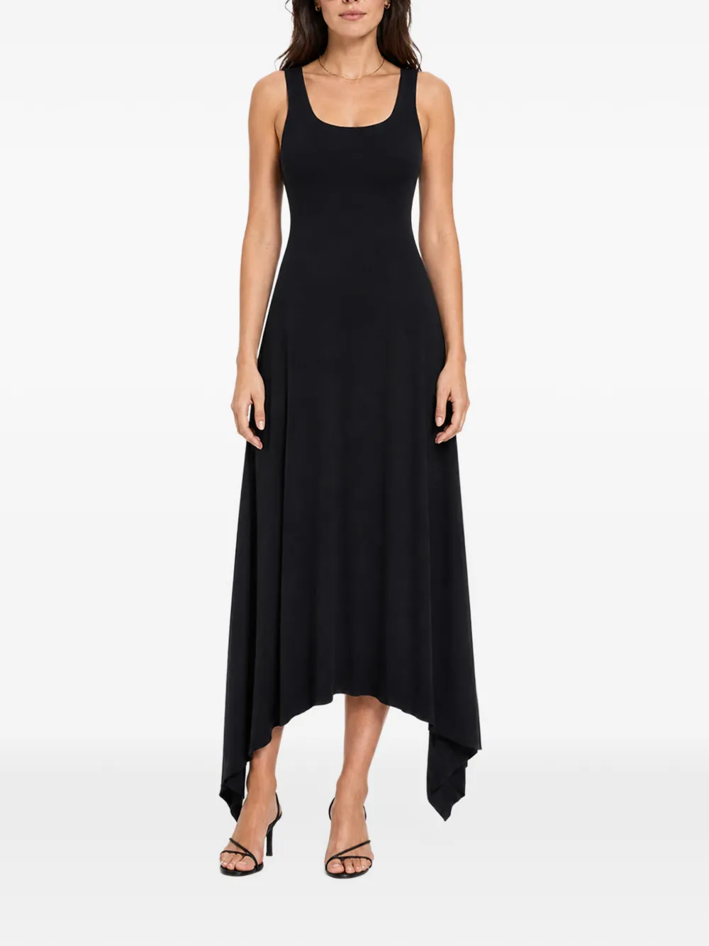 HAMZA Valencia asymmetrische midi-jurk Zwart