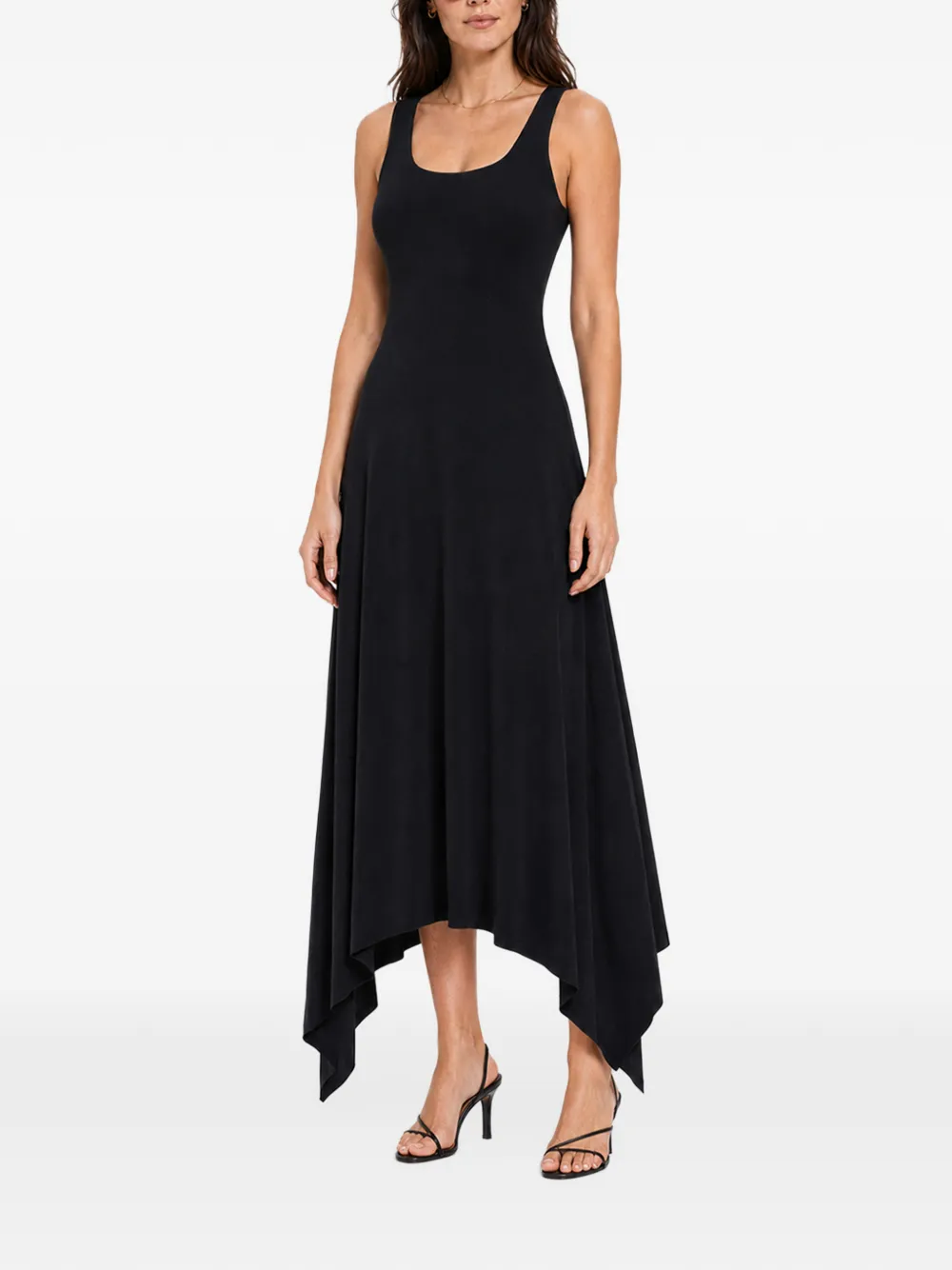 HAMZA Valencia asymmetrische midi-jurk Zwart