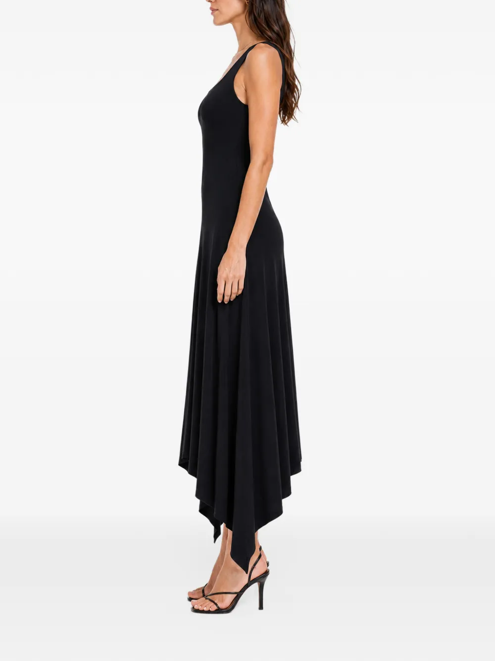 HAMZA Valencia asymmetrische midi-jurk Zwart