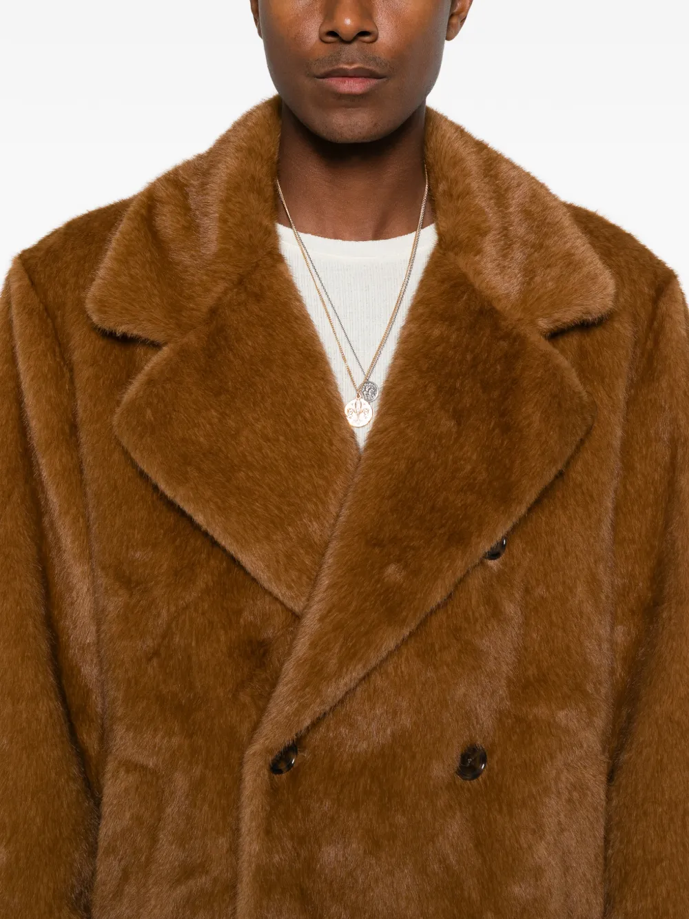Drôle De Monsieur double-breasted faux-fur coat Bruin