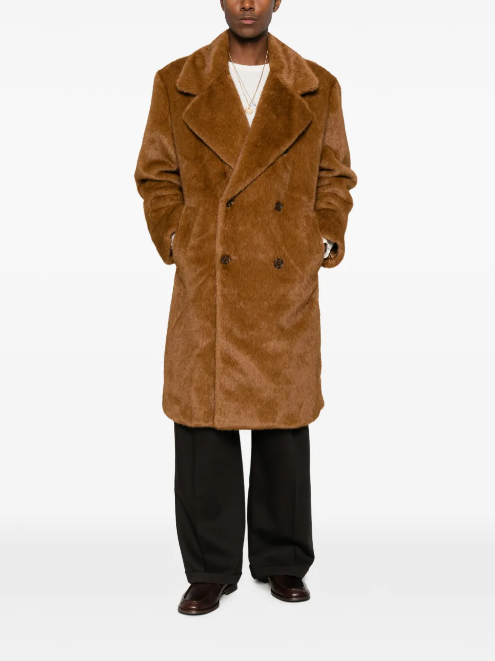 Drôle De Monsieur double-breasted faux-fur coat Bruin