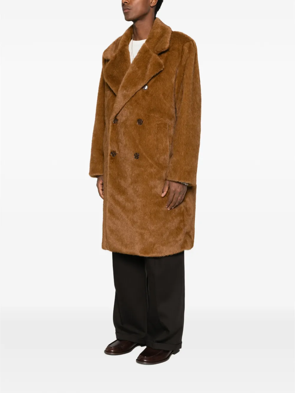 Drôle De Monsieur double-breasted faux-fur coat Bruin
