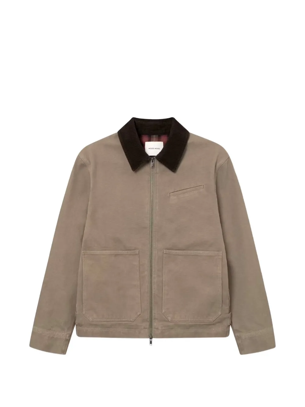 Wood Wood Bo corduroy-collar canvas shirt jacket - Tons neutres Wood Wood Bo corduroy-collar canvas shirt jacket - Tons neutres