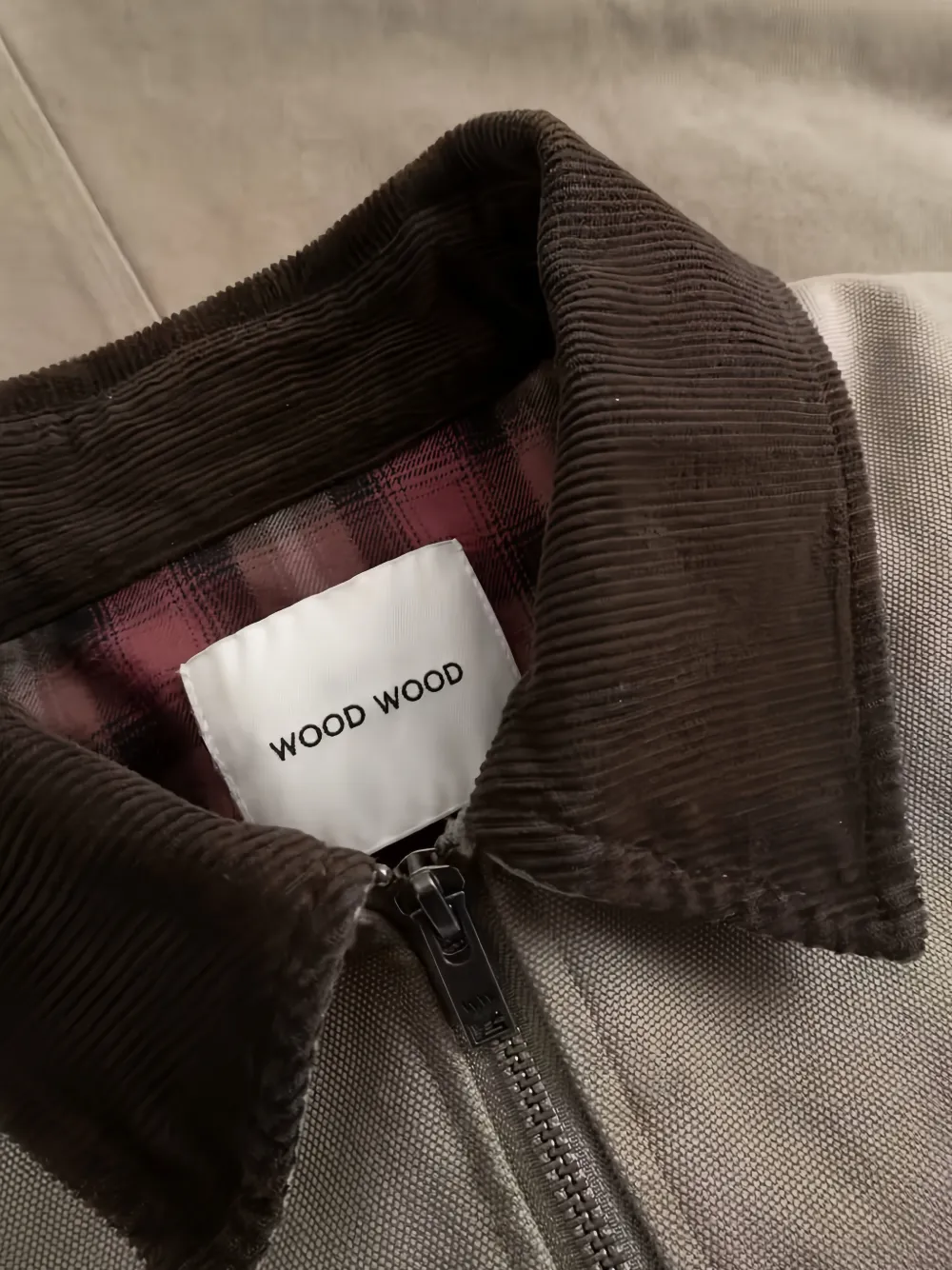 Wood Canvas shirtjack met ribfluwelen kraag Beige