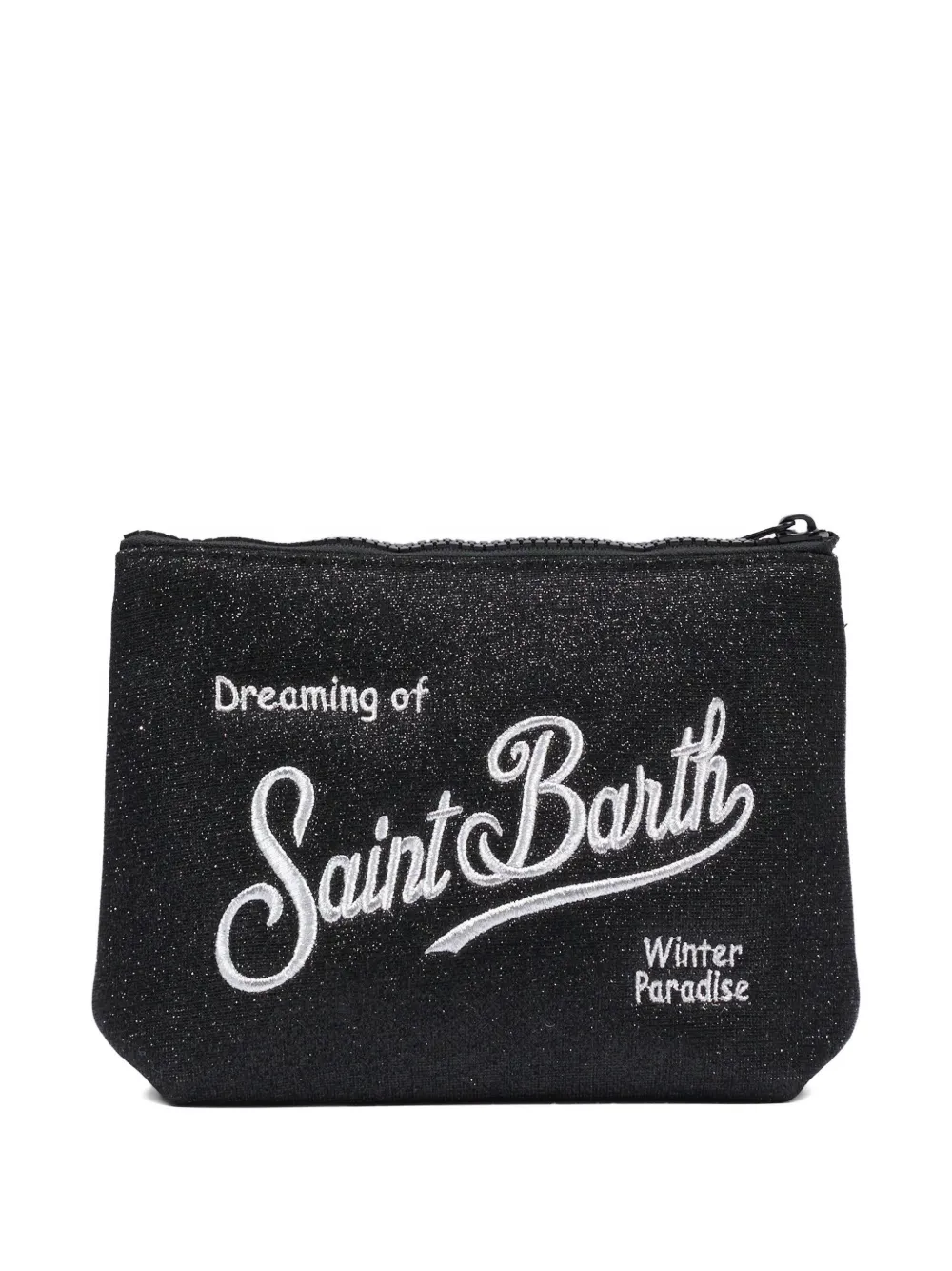 MC2 Saint Barth Aline glitter-effect embroidered clutch bag Zwart