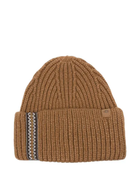 UGG ribbed-knit embroidered-trim beanie hat