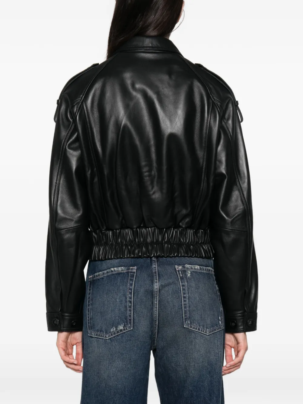 7 For All Mankind Leren jack met elastische taille Zwart