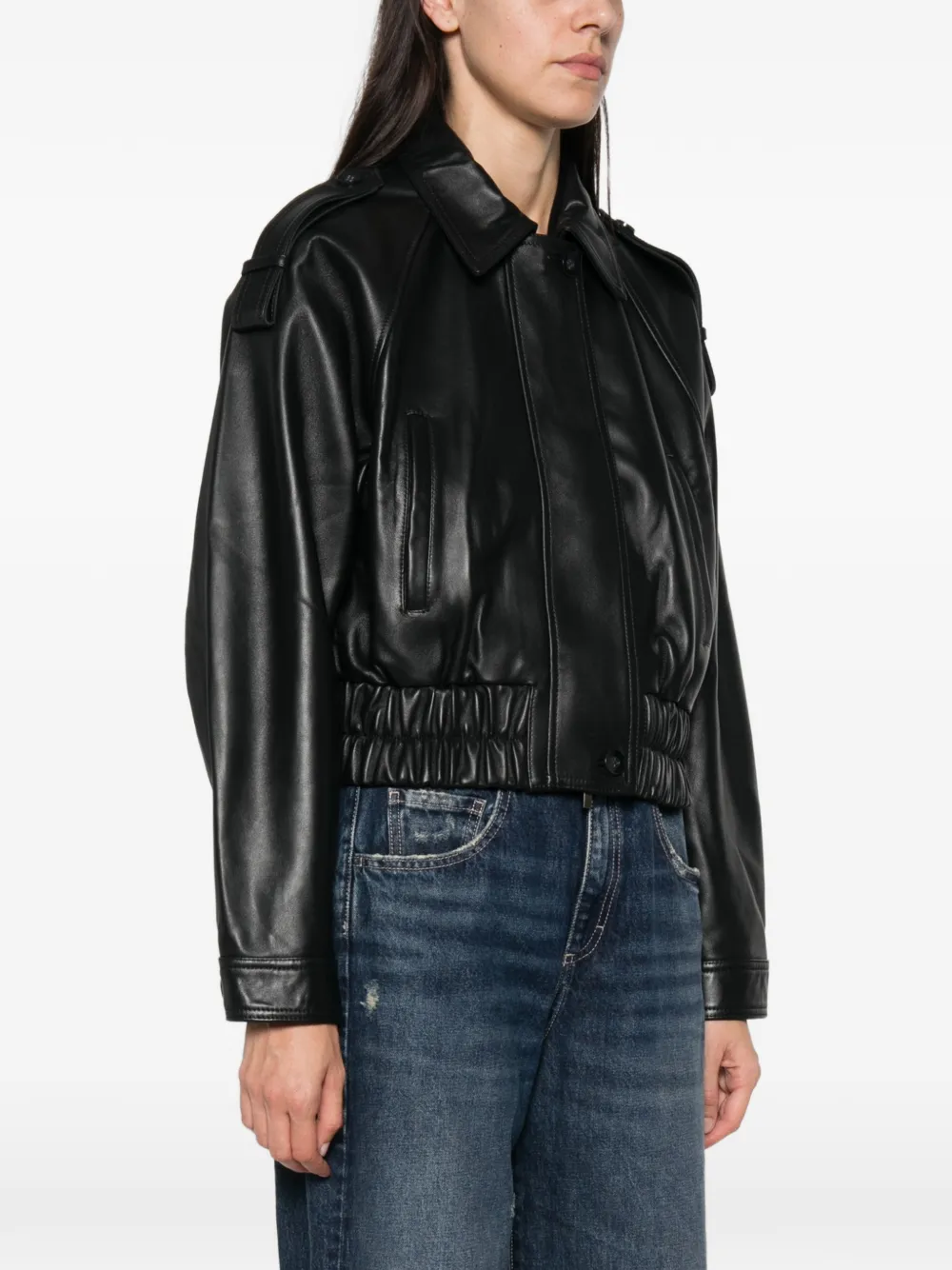 7 For All Mankind Leren jack met elastische taille Zwart