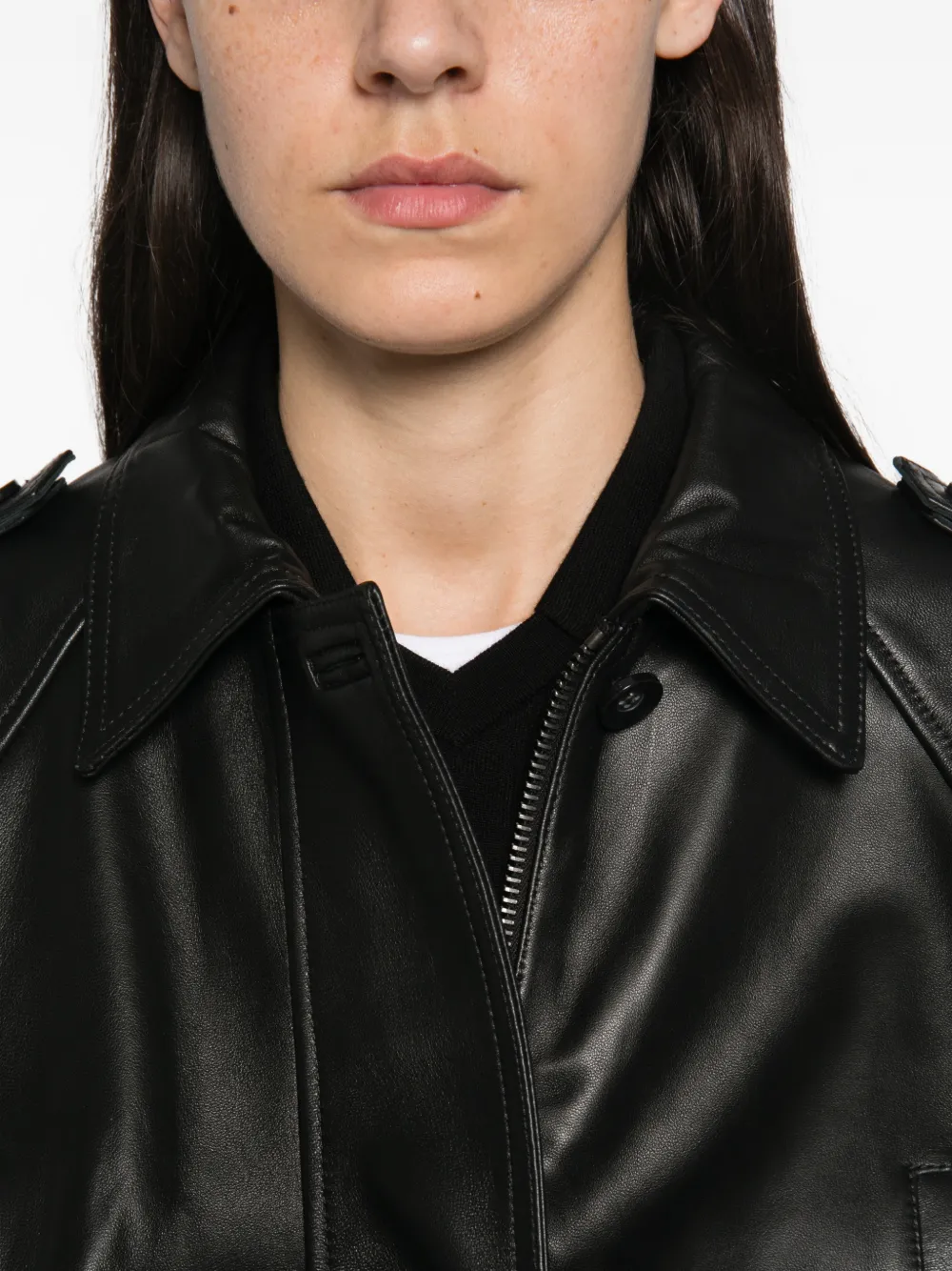 7 For All Mankind Leren jack met elastische taille Zwart