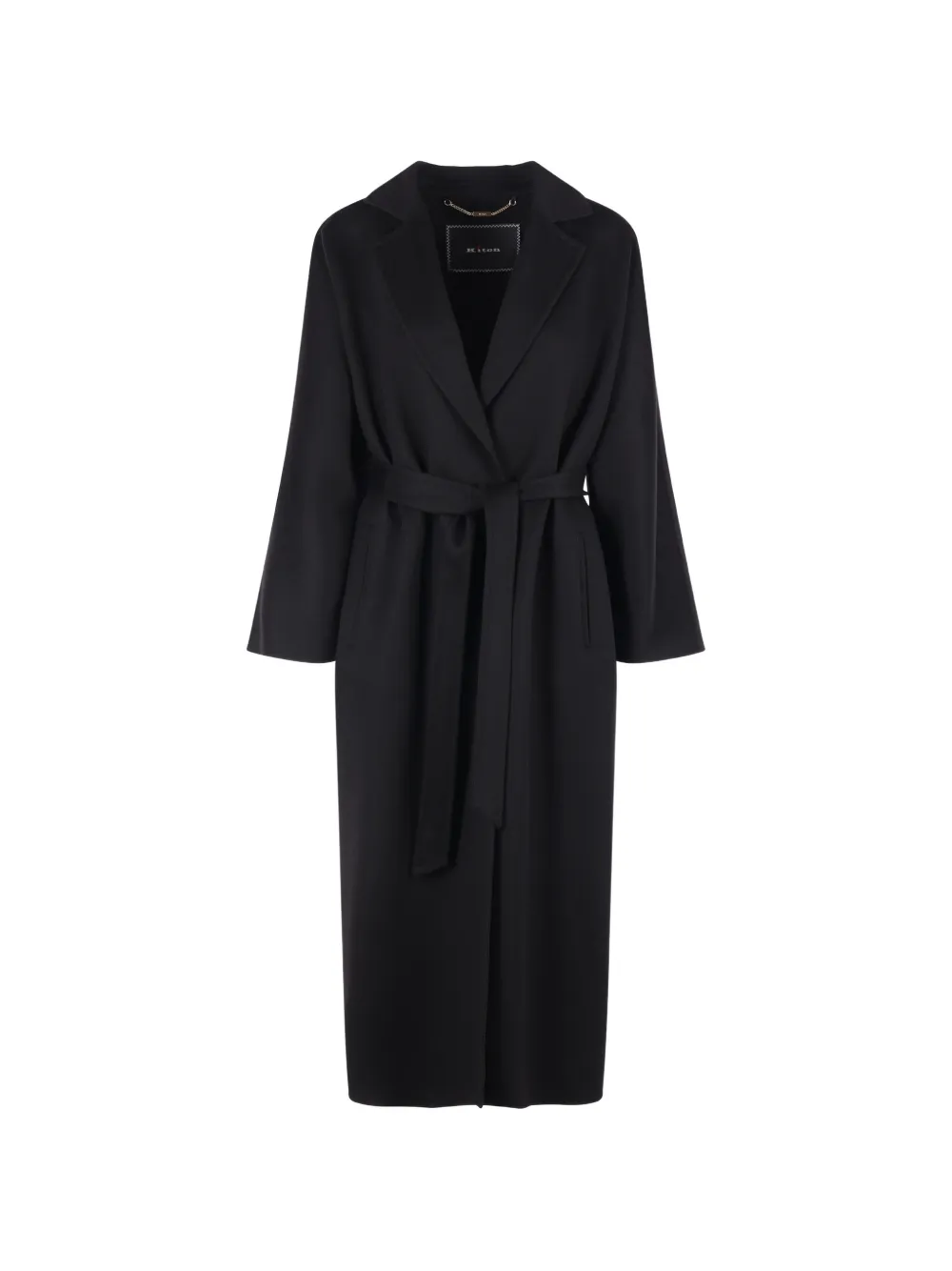 Kiton belted cashmere single-breasted coat Zwart
