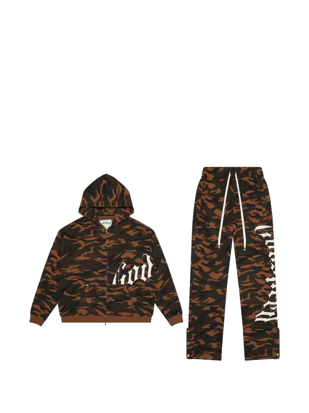 GODSPEED logo-print camouflage-pattern zip-up tracksuit - Brown