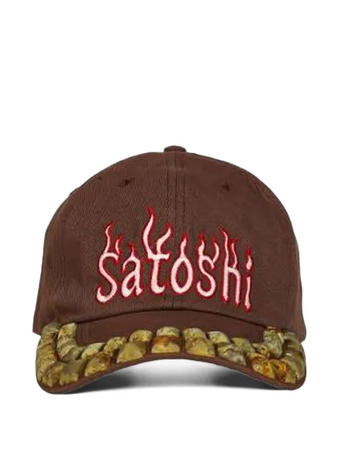 SATOSHI NAKAMOTO studded flame-print cap