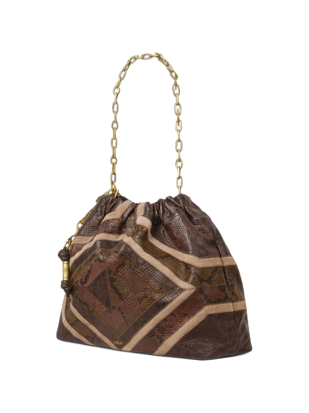Ba&Sh Junetote snakeskin-effect patchwork shoulder bag Bruin