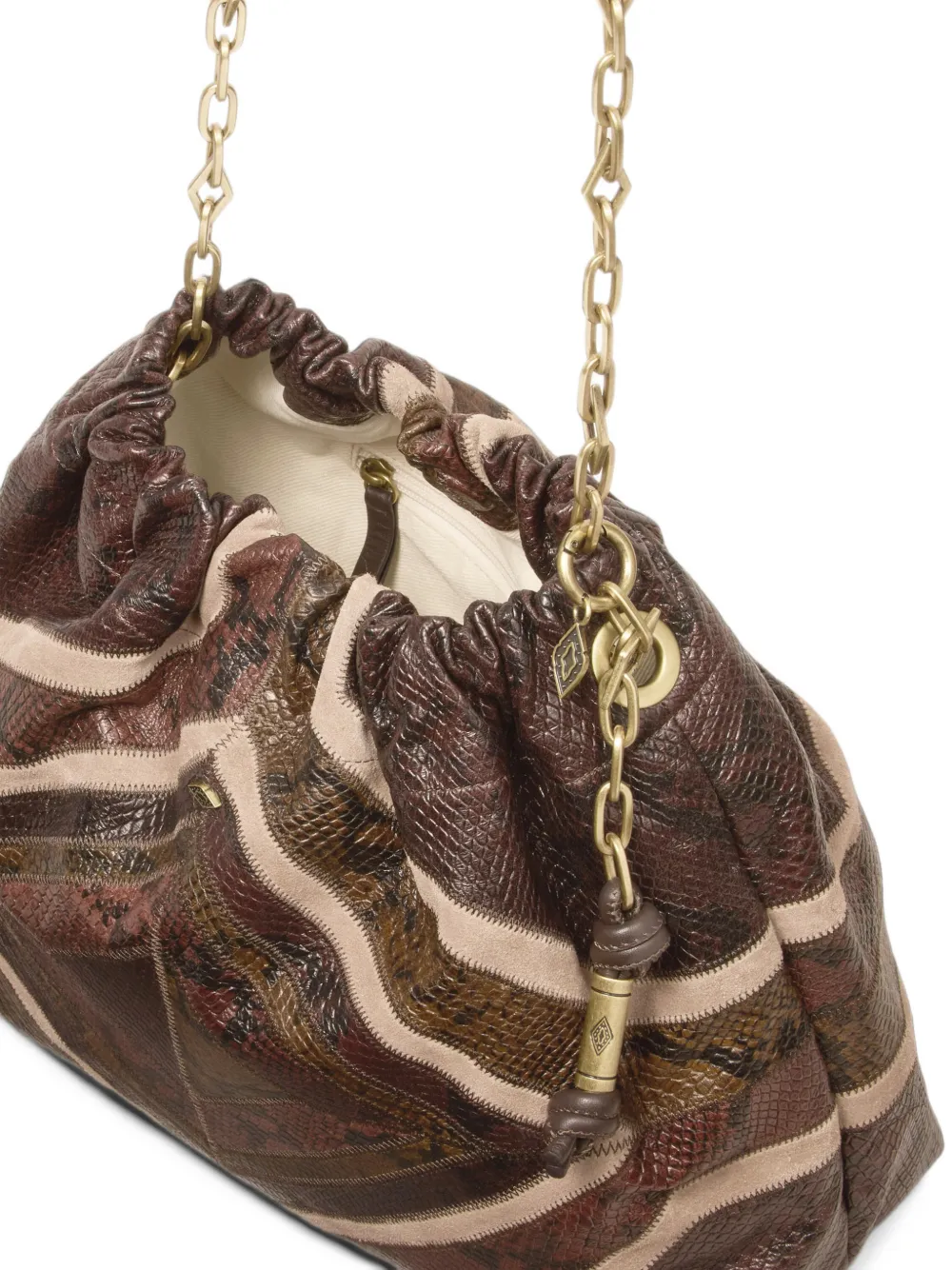 Ba&Sh Junetote snakeskin-effect patchwork shoulder bag Bruin