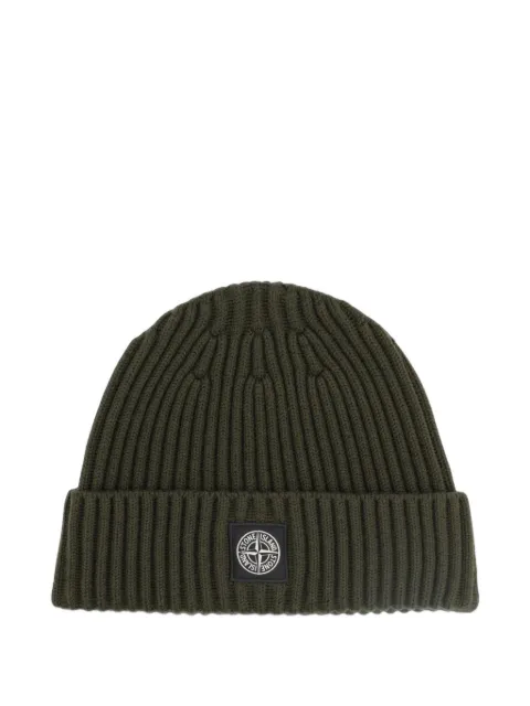 Stone Island Junior ribbed-knit logo-patch beanie hat