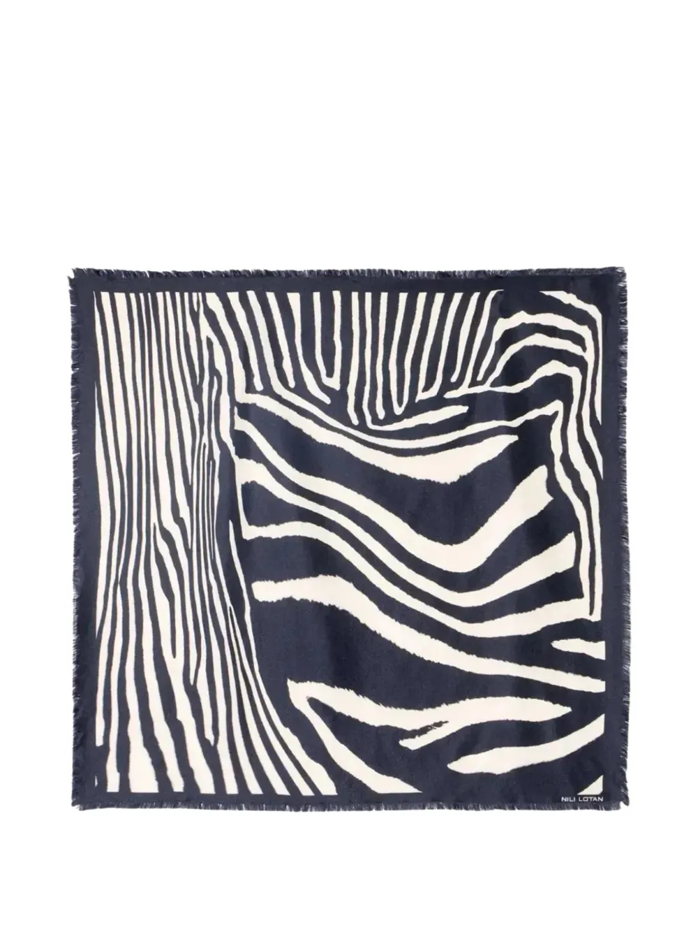 Nili Lotan zebra-print frayed silk scarf - Schwarz