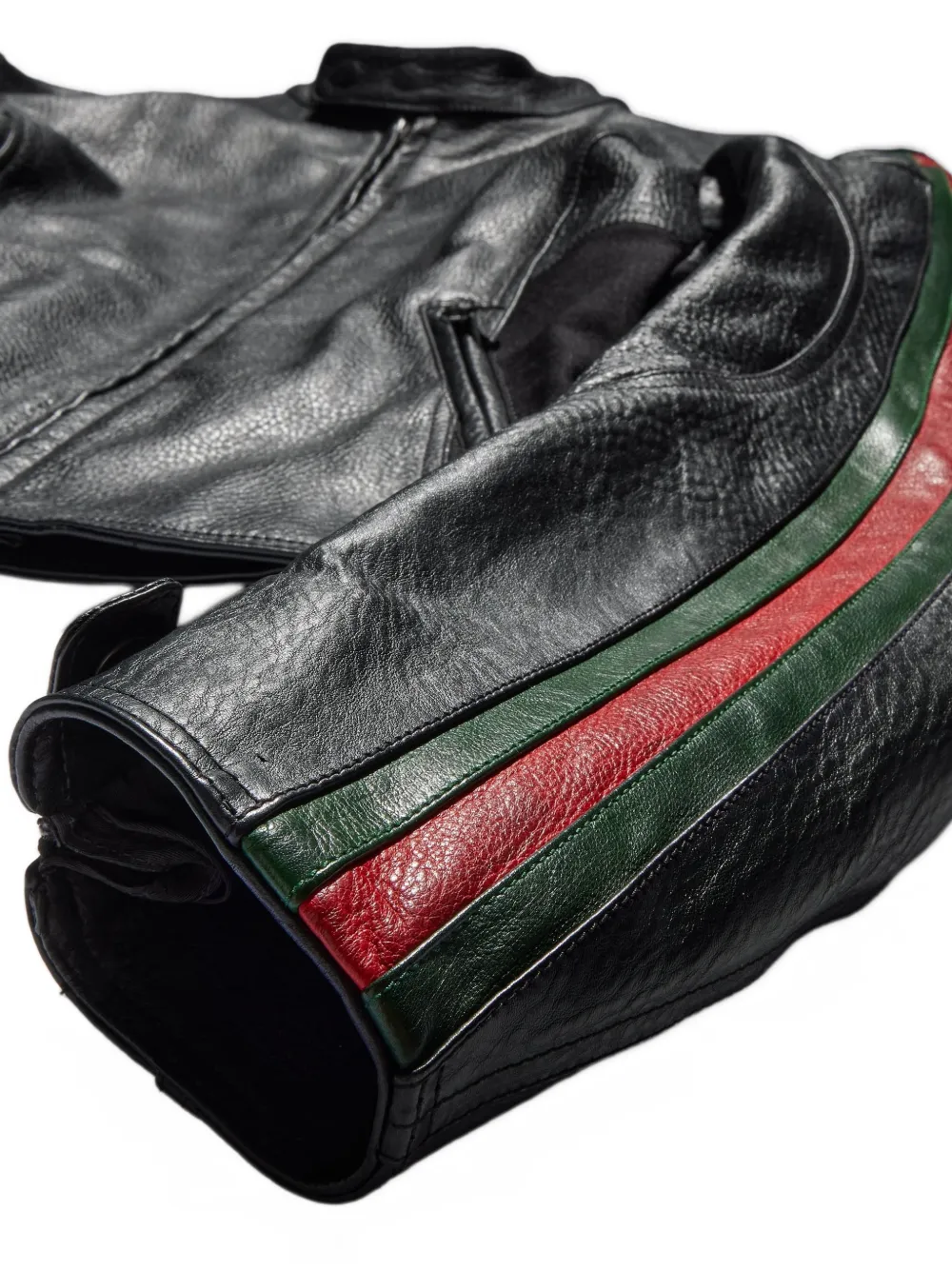 Gucci Leren bikerjack met Web Zwart