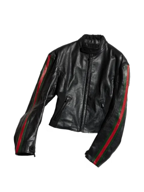 Gucci chaqueta de motorista de piel con la tribanda Web