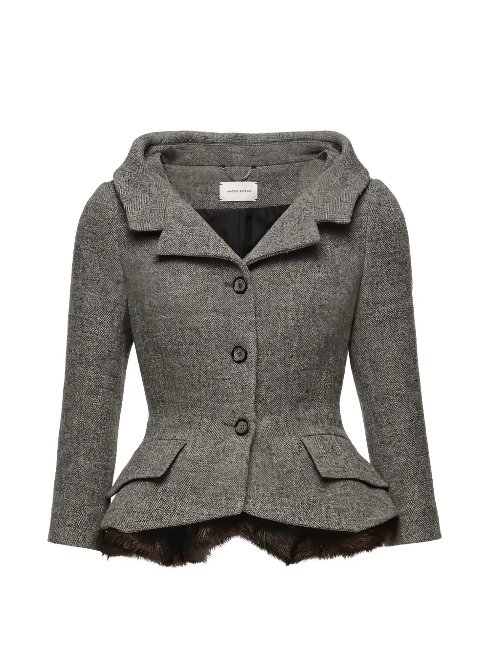 Magda Butrym Blazer mit Fischgrätenmuster und Faux Fur-Besatz - Grau