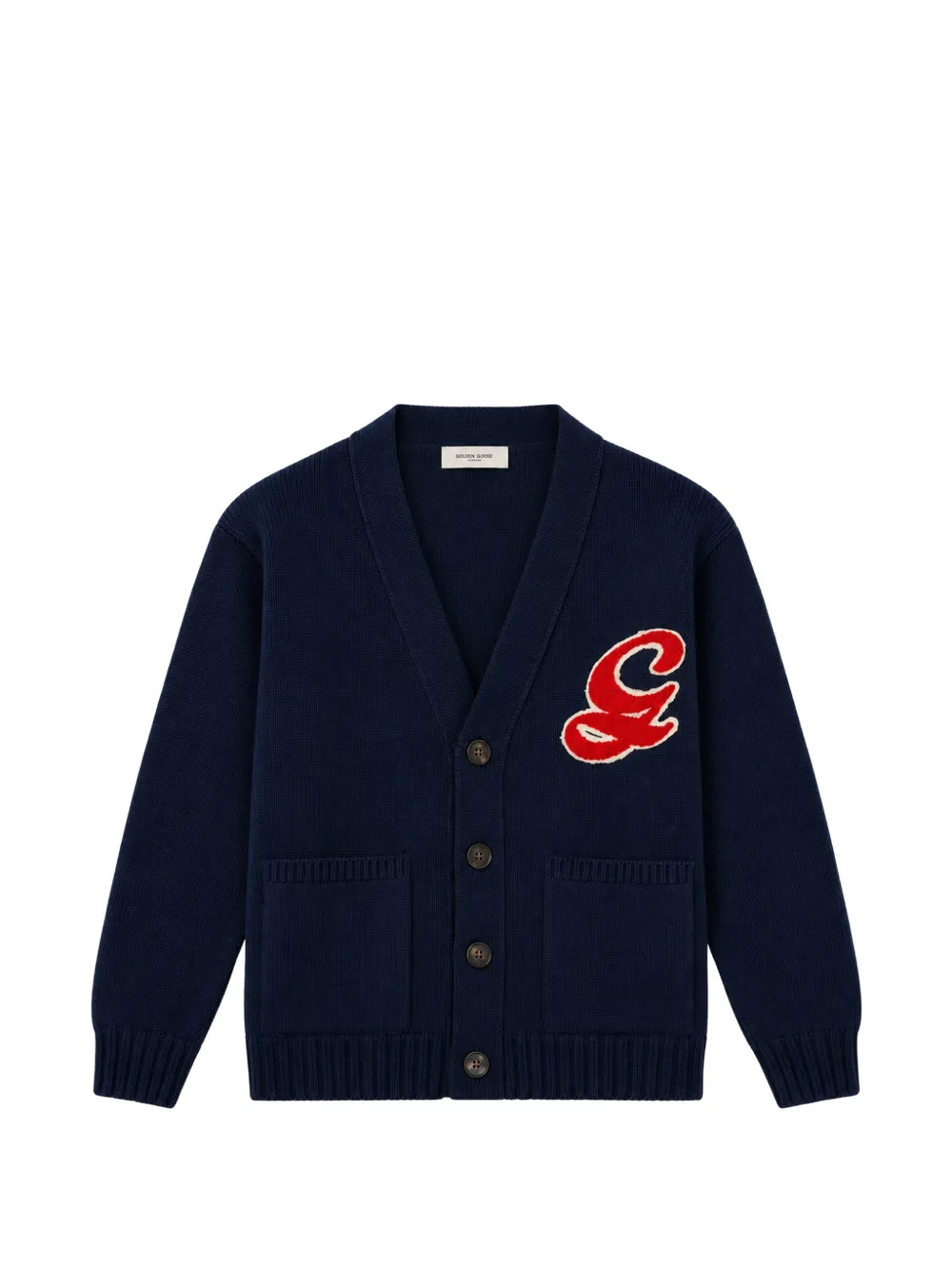 Golden Goose Kids logo-patch button-up cardigan - Blu