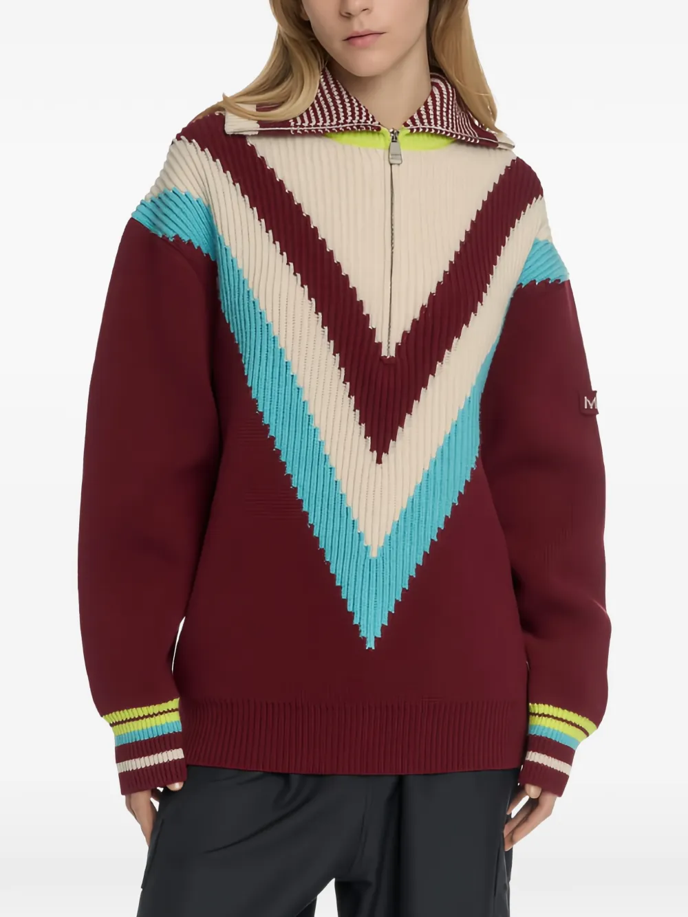 Malo Origins Ski chevron-pattern quarter-zip sweater Rood