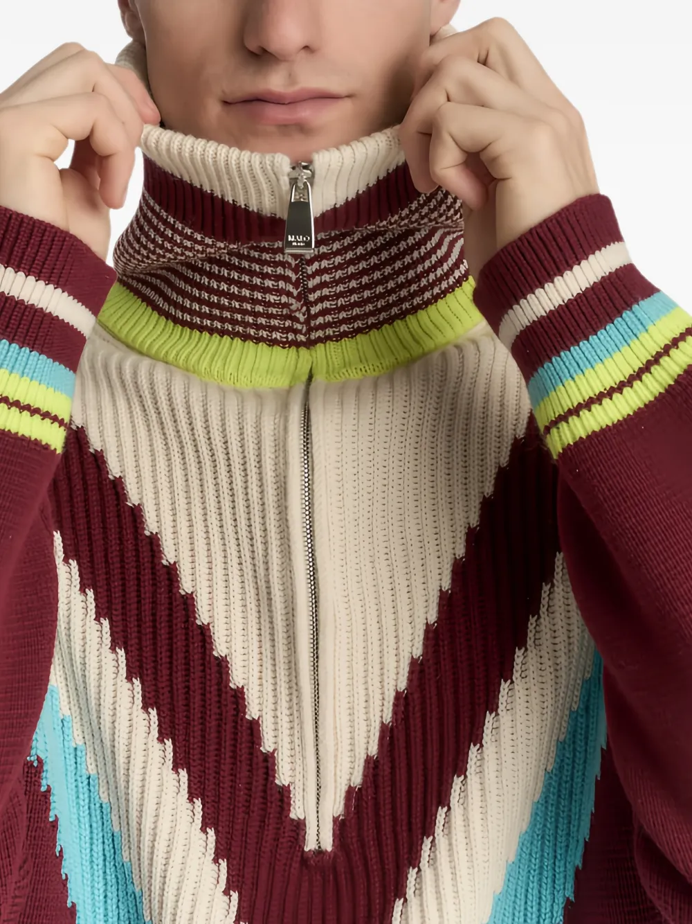 Malo Origins Ski chevron-pattern quarter-zip sweater Rood
