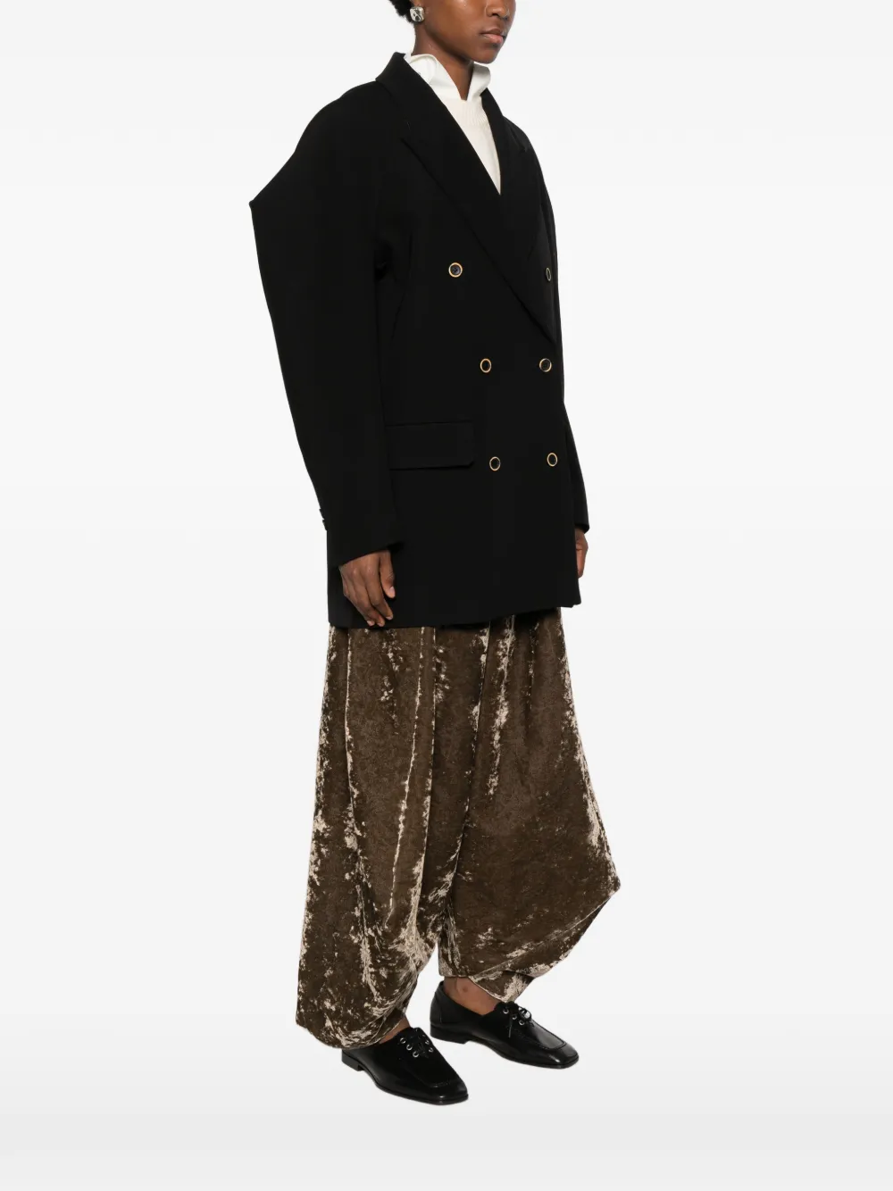 Uma Wang Kobbl double-breasted sculptural-sleeve jacket Zwart