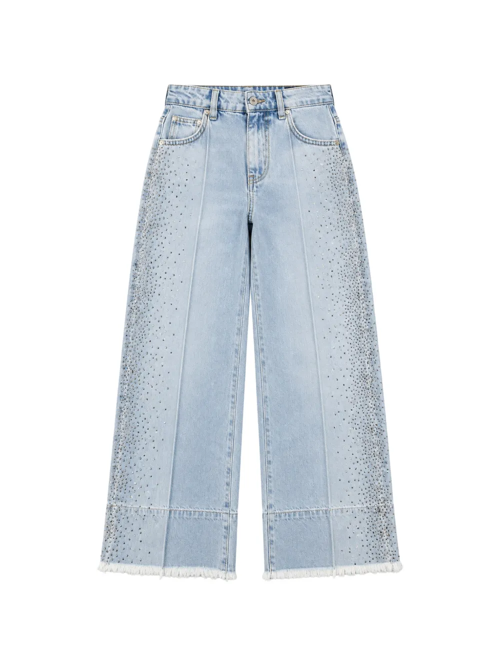 Miss Grant Kids rhinestone-embellished frayed-hem jeans - Bleu