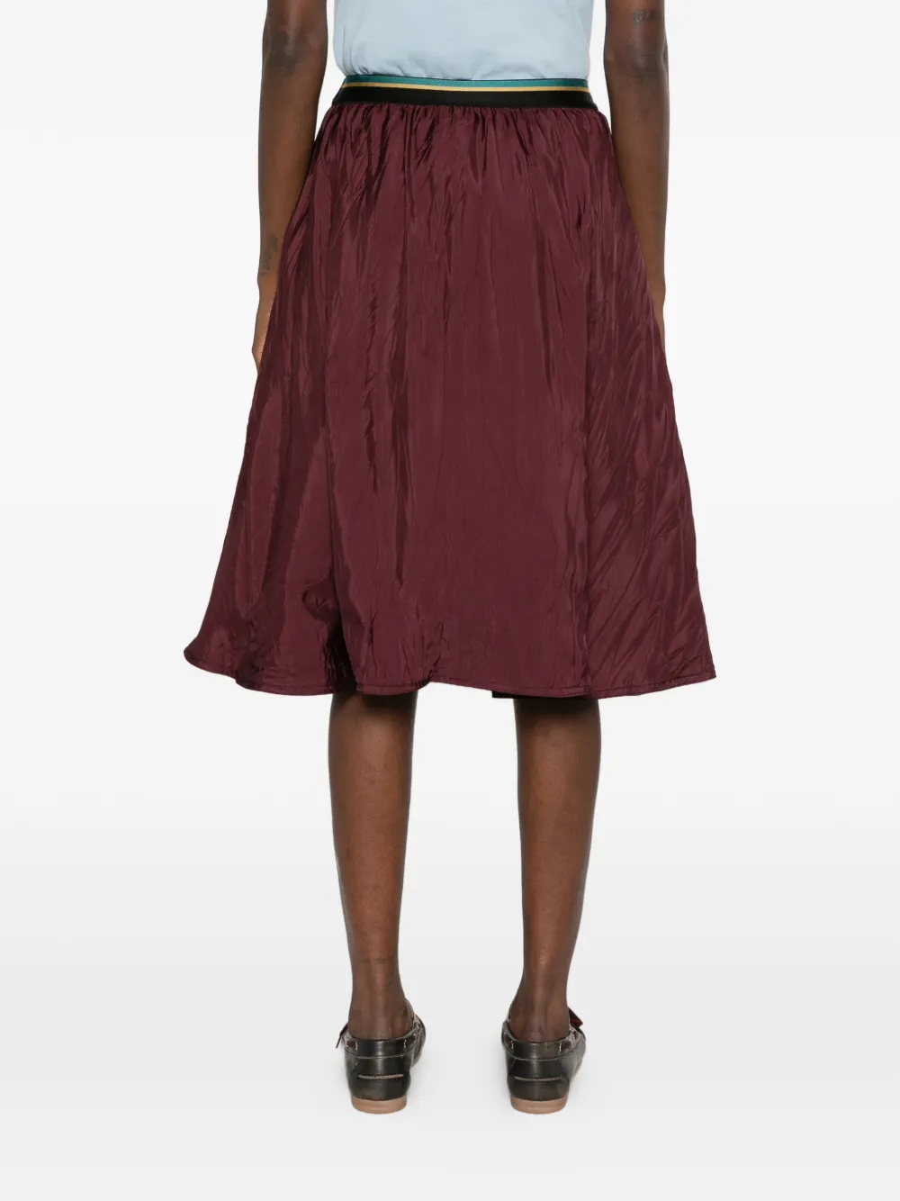 Plan C crinkled-finish elasticated-waistband midi skirt Rood