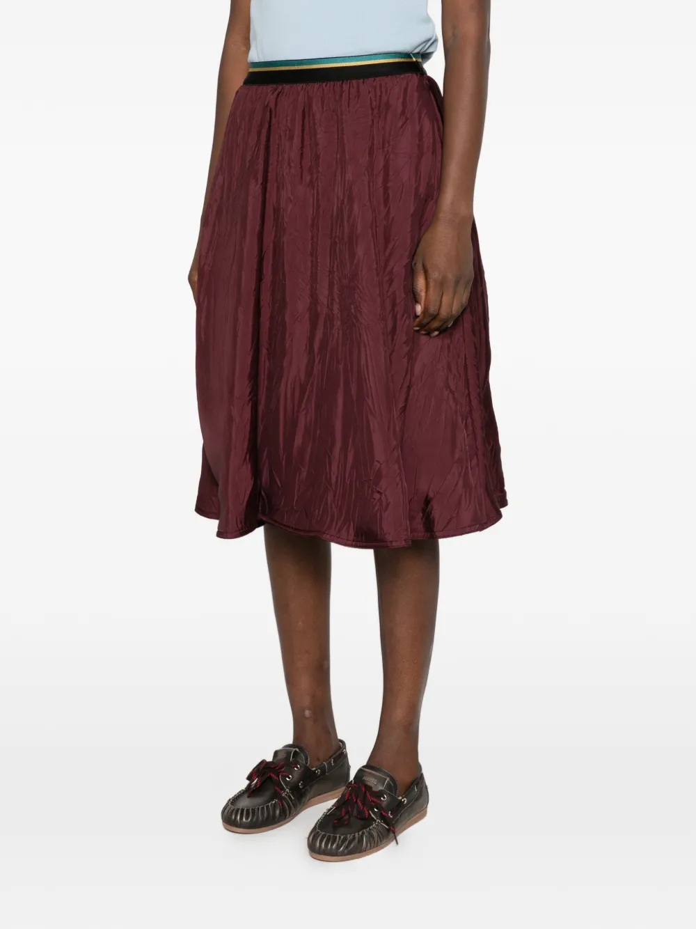 Plan C crinkled-finish elasticated-waistband midi skirt Rood