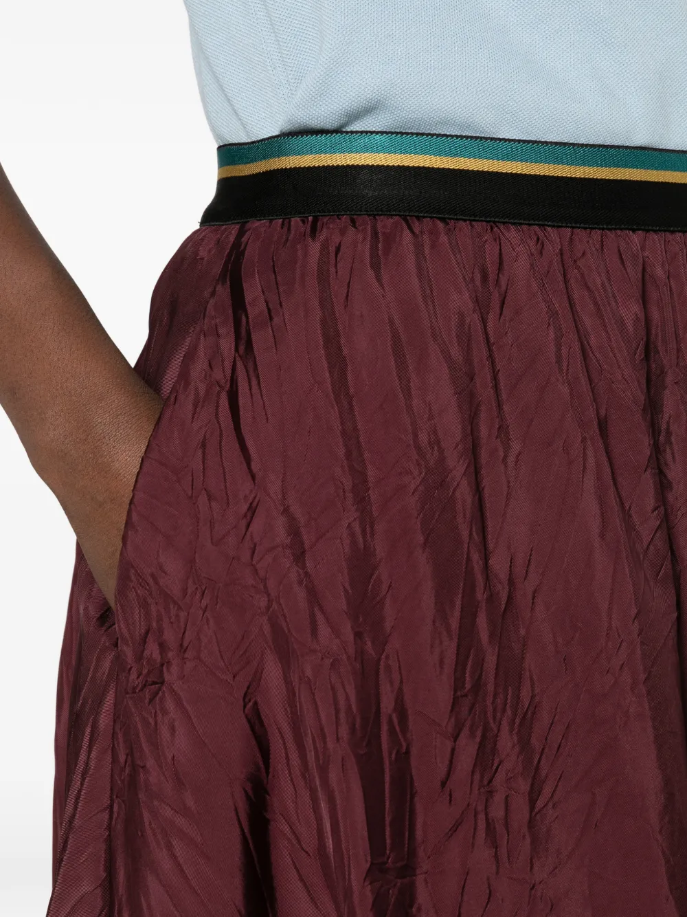 Plan C crinkled-finish elasticated-waistband midi skirt Rood