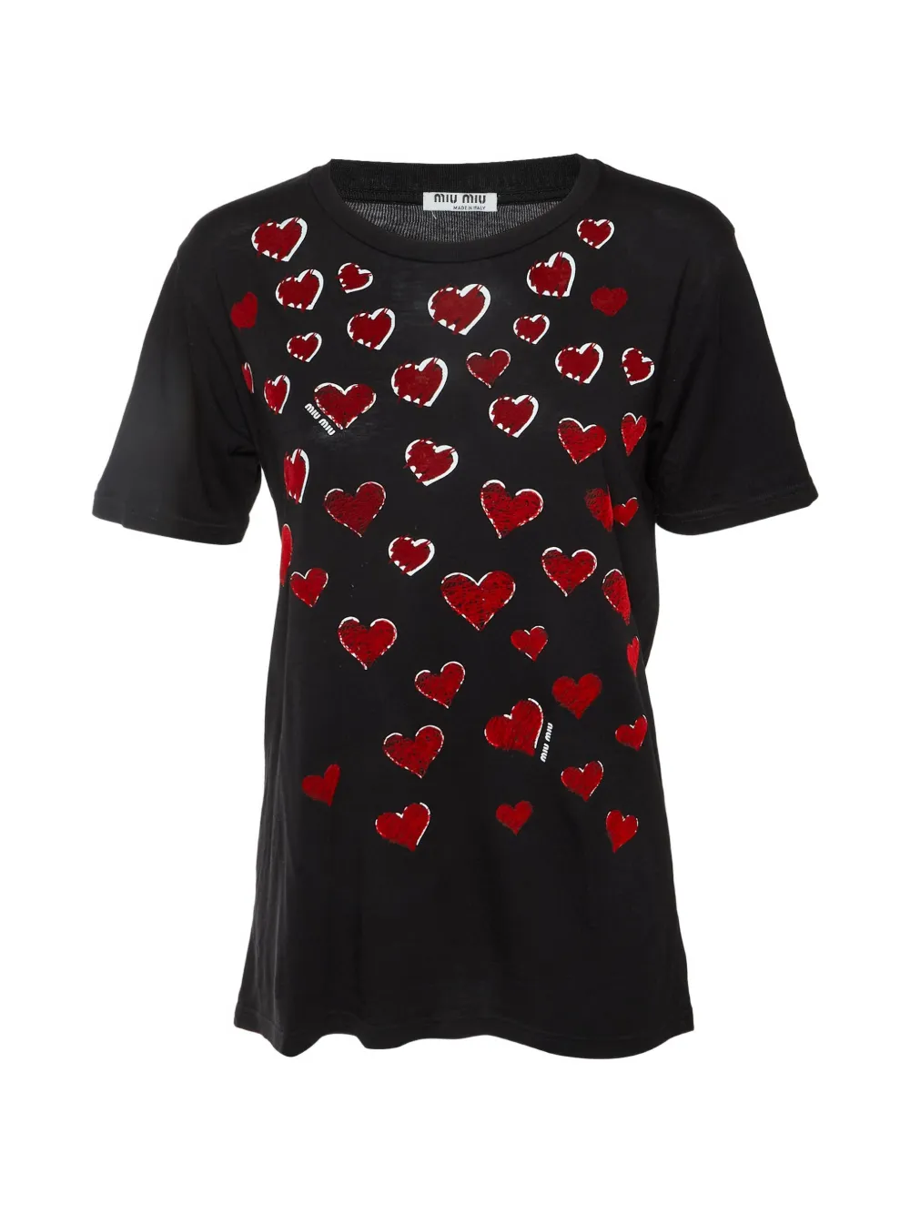 Miu Miu Pre-Owned flocked heart-print T-shirt - Nero