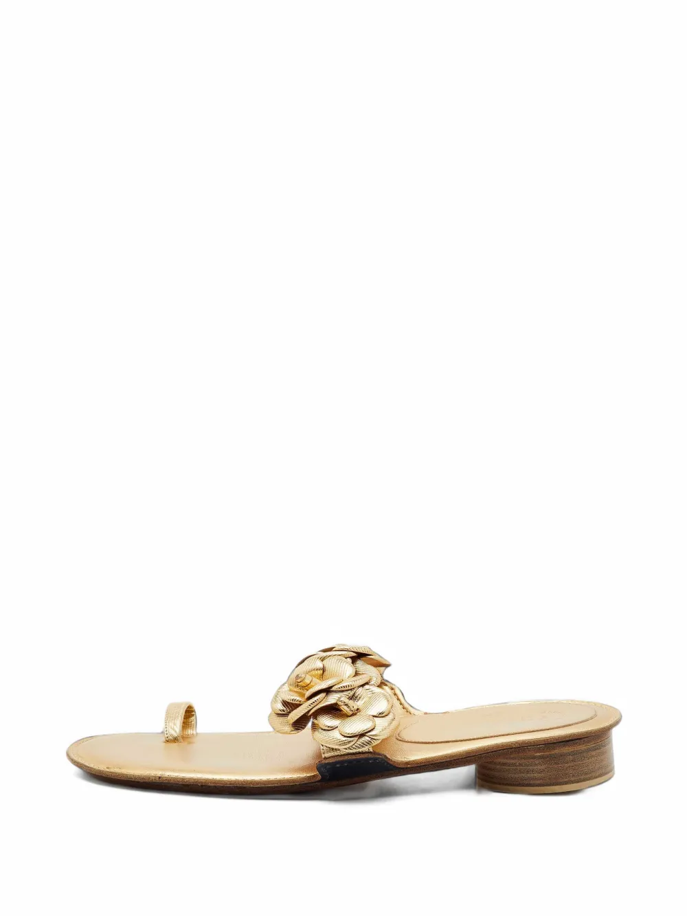 Pre-owned Chanel Camellia Toe-ring Sandals In Gold