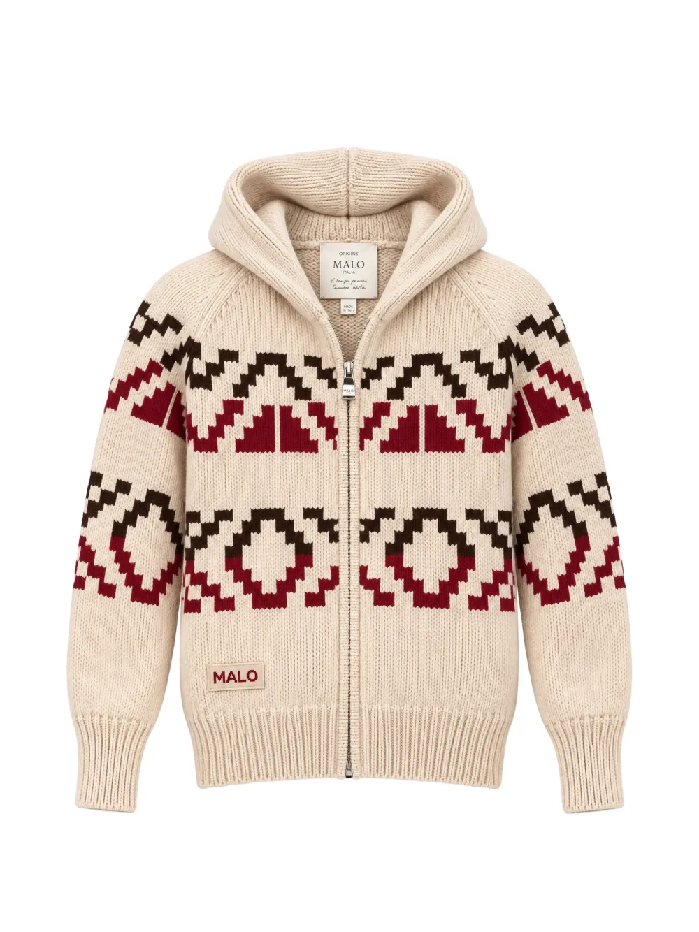 Malo geometric-pattern zip-up sweater Beige