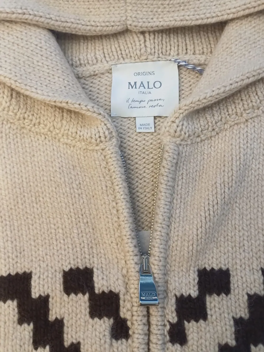 Malo geometric-pattern zip-up sweater Beige