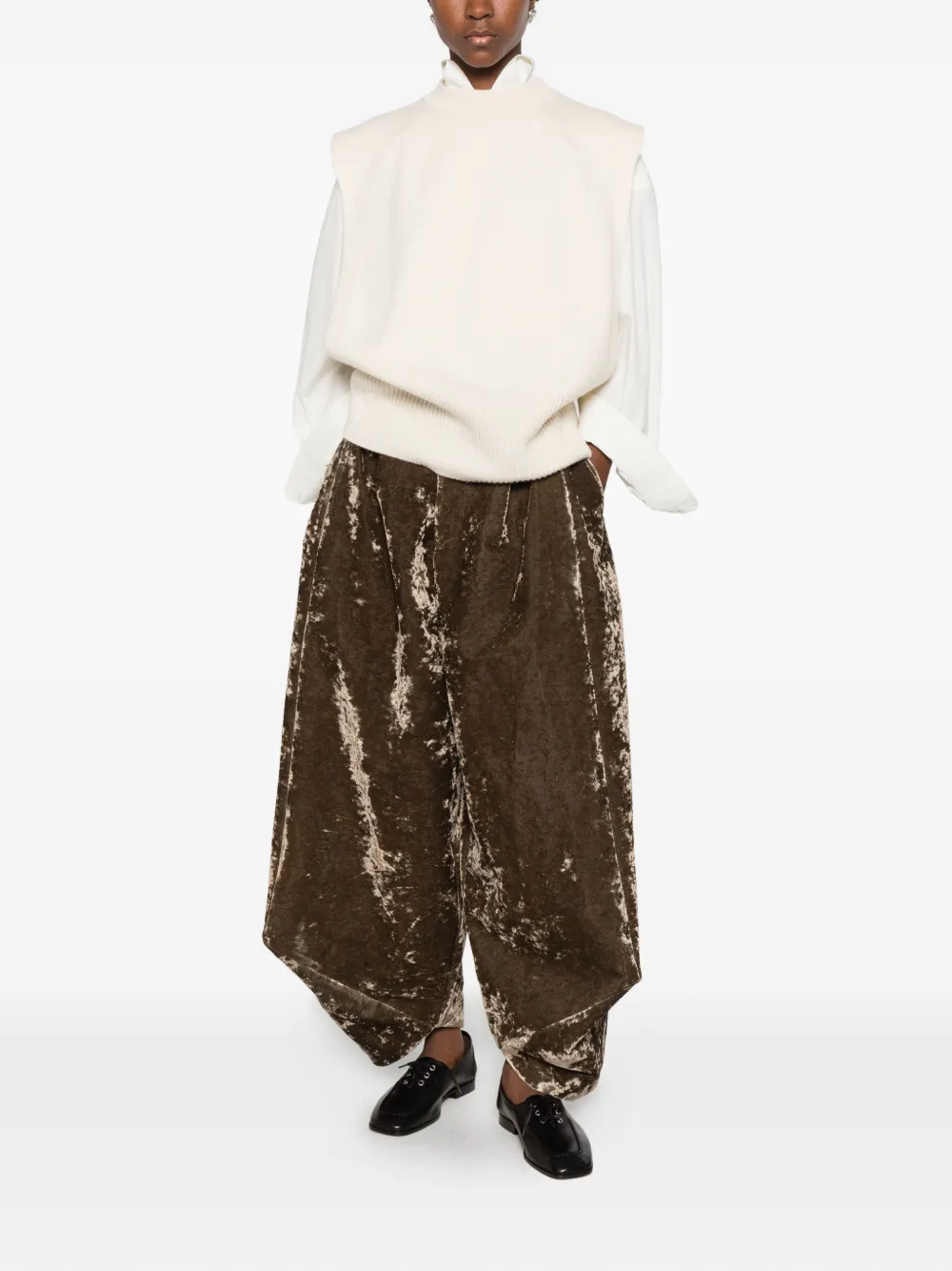 Uma Wang Lassie velvet-effect wide-leg trousers Groen