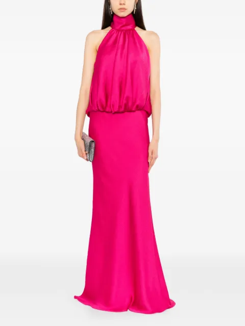 Amsale hammered-satin halterneck gown