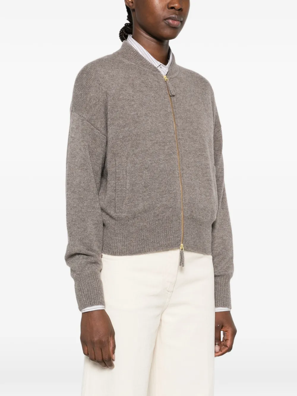 Ftc zip-up ribbed-trim cardigan Bruin