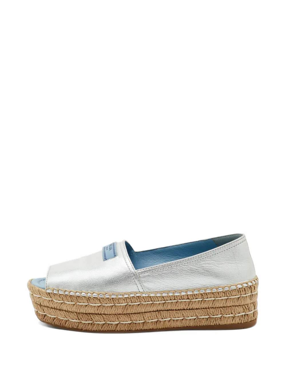 Pre-owned Prada Leather Platform Espadrille In 银色