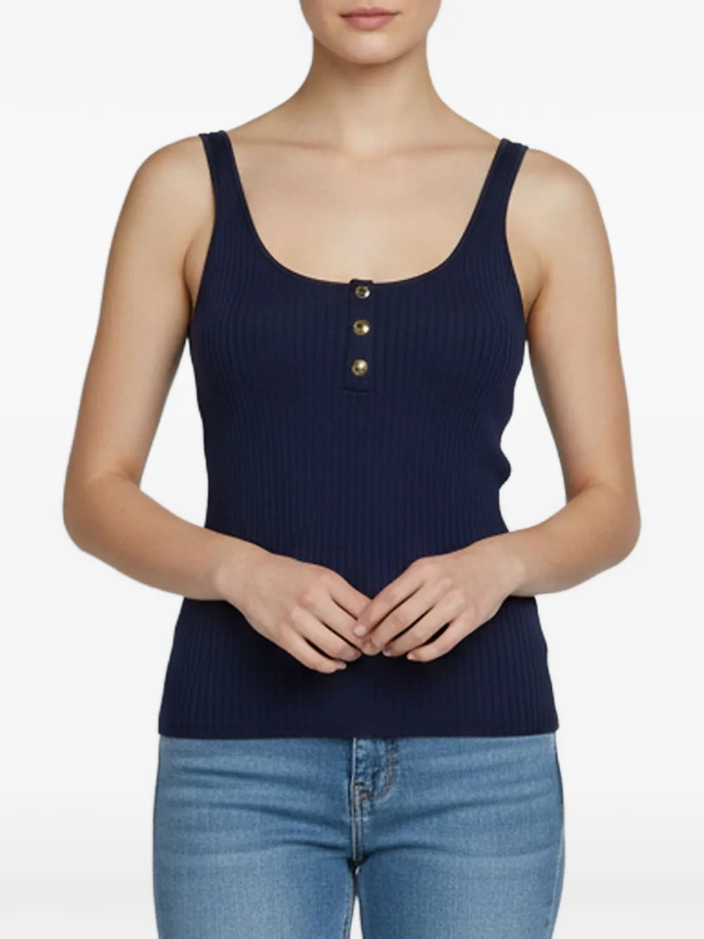 SANDRO rib-knit button-detail top - Blu