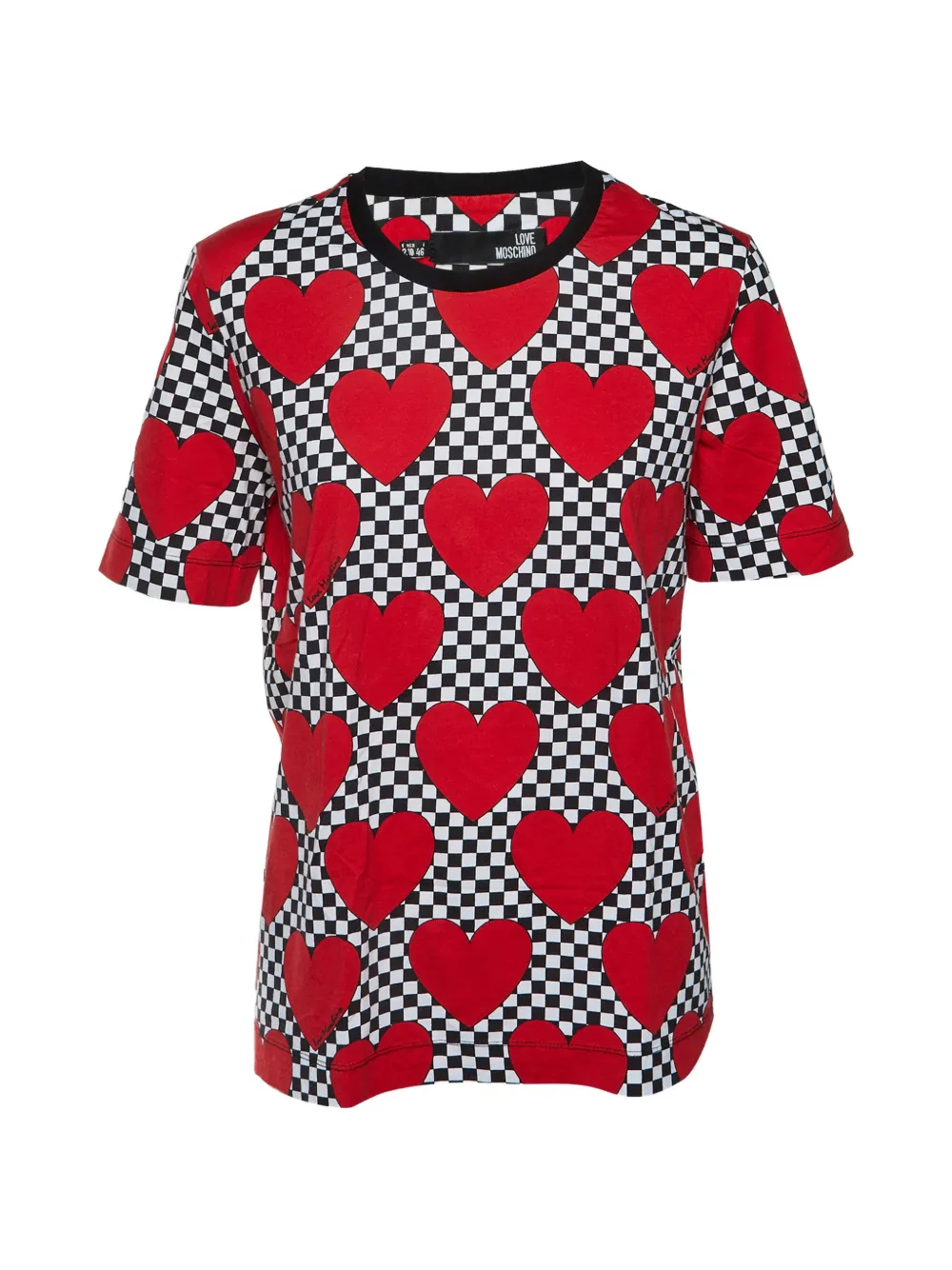 Love Moschino checkered heart-print T-shirt - Rosso