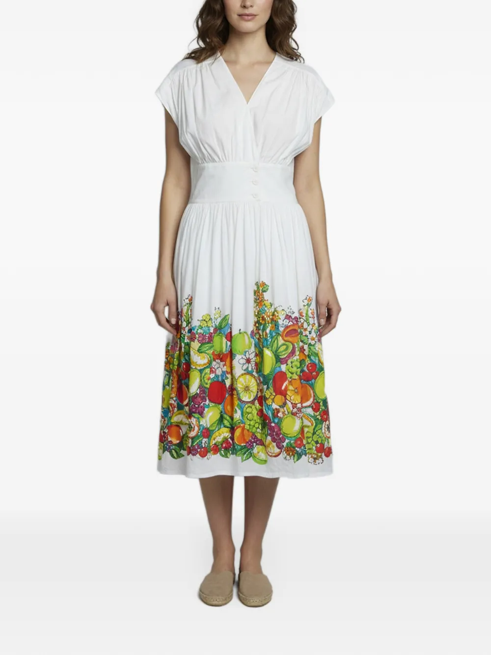 Boutique Moschino fruit-print V-neck midi dress - Weiß