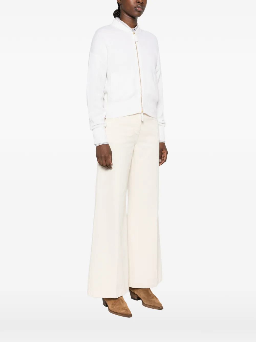 Ftc zip-up ribbed-trim cardigan Beige