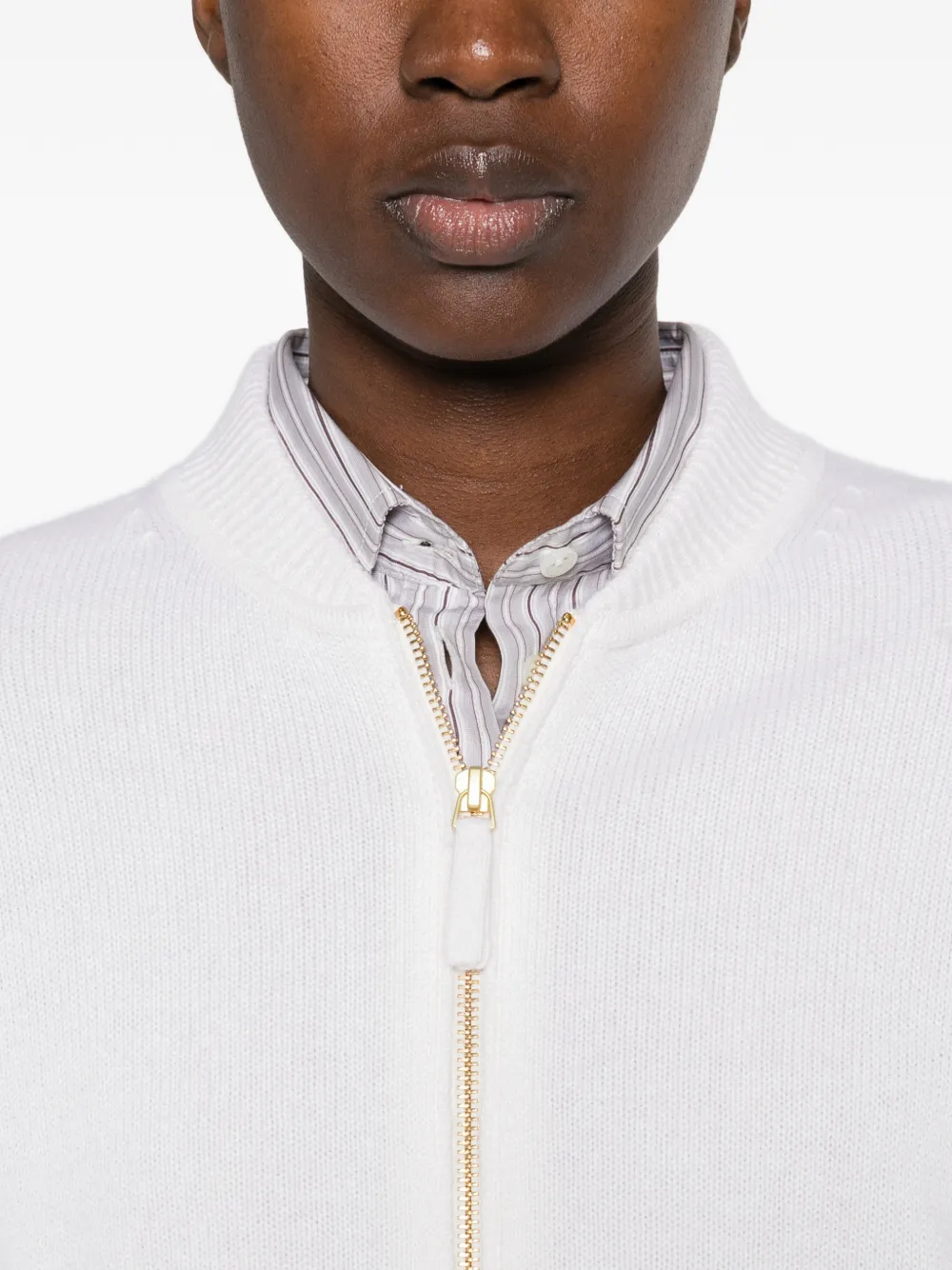 Ftc zip-up ribbed-trim cardigan Beige
