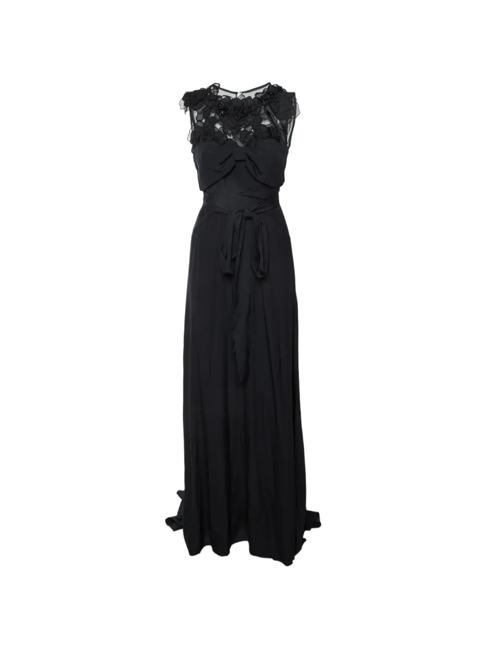 Louis Vuitton Pre-Owned floral-appliqué belted maxi dress - Nero