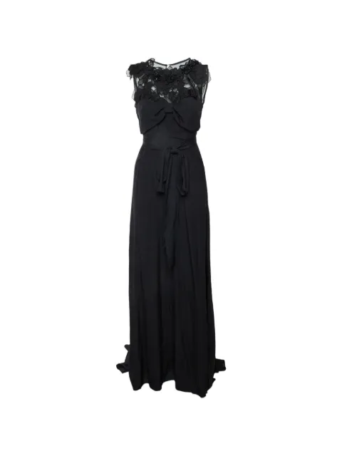 Louis Vuitton Pre-Owned floral-appliqué belted maxi dress