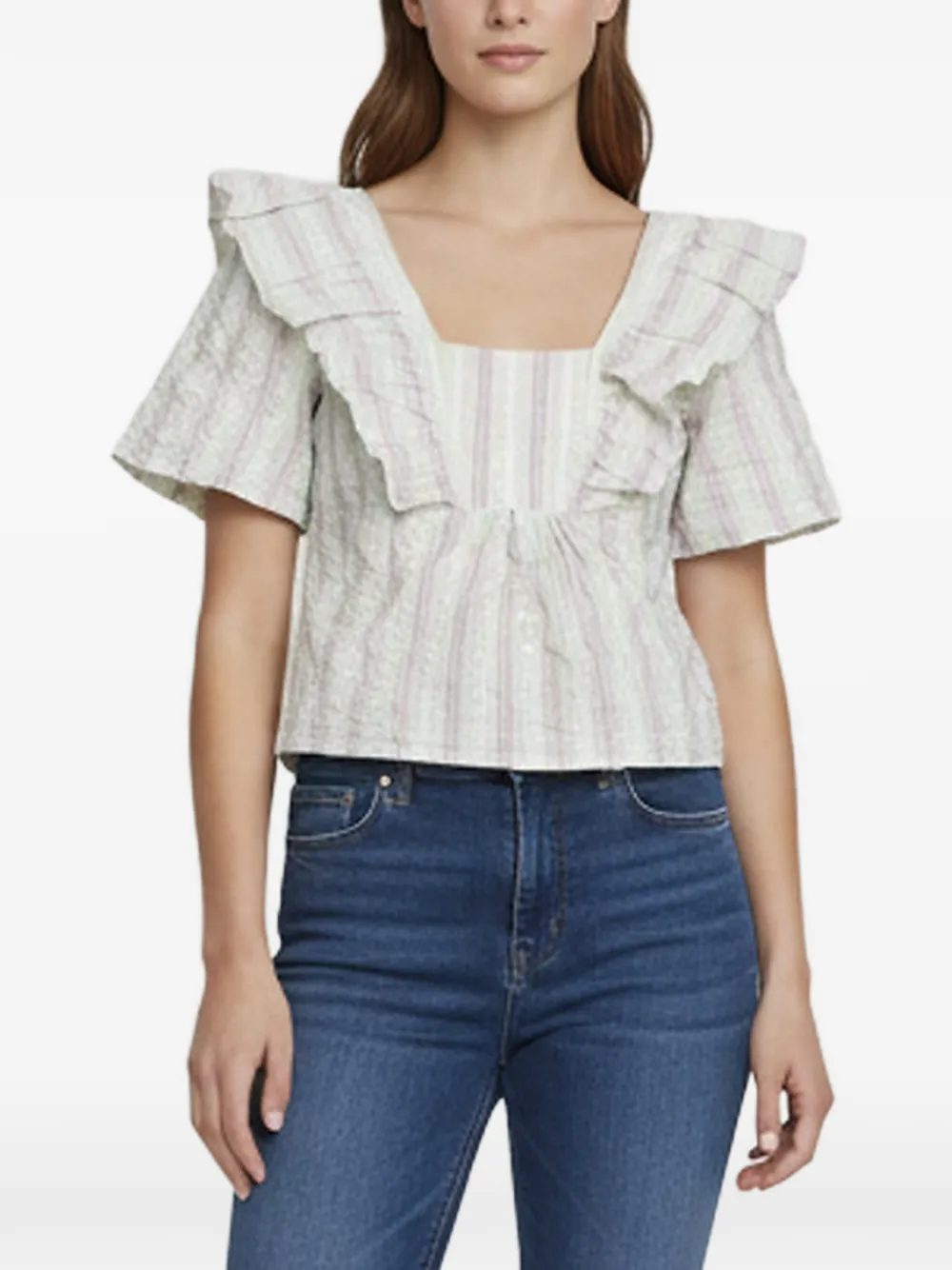 GANNI striped ruffled top - White